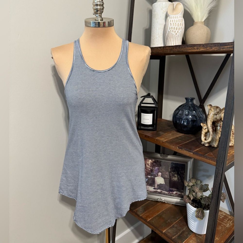 Frank & Eileen Tee Lab Base Layer Striped Tunic Tank Top SZ MED Navy Blue White